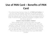 Use of PAN Card – Benefits of PAN Card