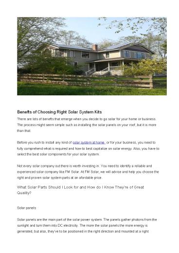 Benefits of Choosing Right Solar System Kits