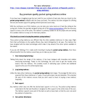 Buy premium quality pocket spring mattress online