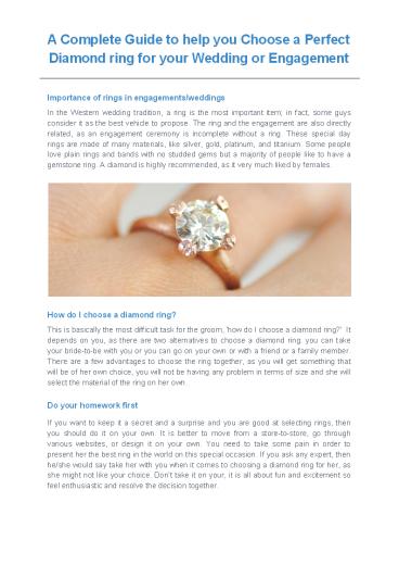 PPT – A complete guide to help you choose a Perfect Diamond ring for ...