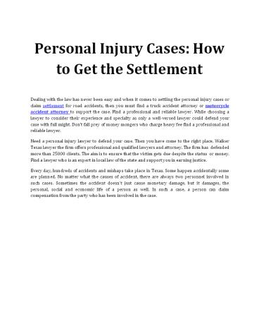 Personal Injury Cases: How to Get the Settlement