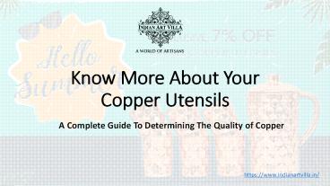 Know More About Your Copper Utensils