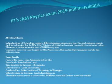 IIT’s JAM Physics exam 2019 and its syllabus