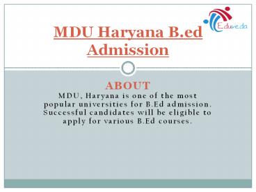 MDU Haryana B.ed Admission