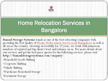 Top Home Relocation Services in Bangalore