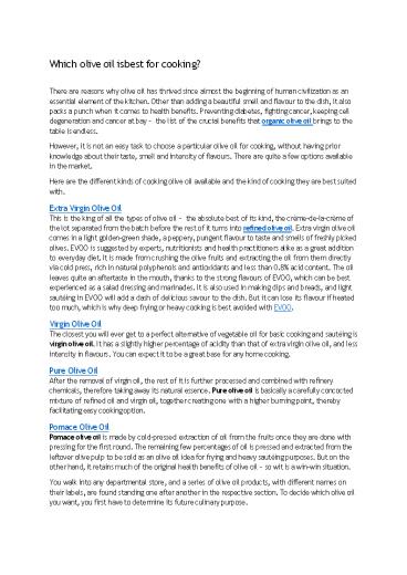 Which olive oil is best for cooking?