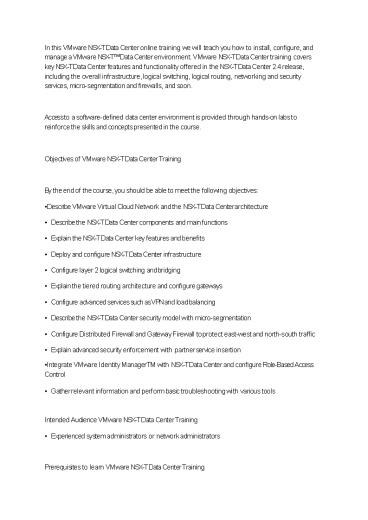 Upskill your Career with VMware NSX-T Data Centre Online Training by Industry Experts.