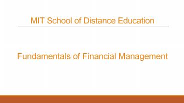 Fundamentals of Financial Management - MIT School of Distance Education