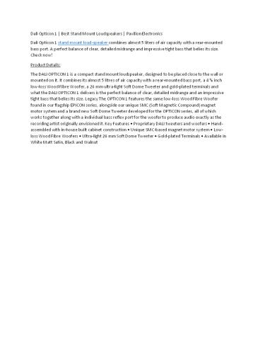 Dali Opticon 1 | Best Stand Mount Loudspeakers | Pavilion Electronics