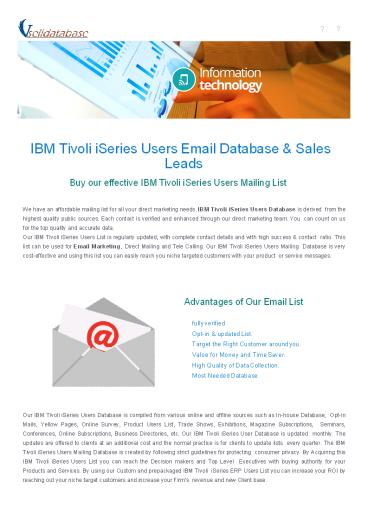IBM Tivoli iseries User Database- Vselldatabase