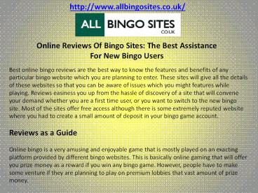 Online Reviews Of Bingo Sites: The Best Assistance For New Bingo Users