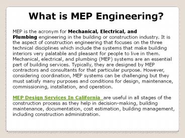 What is MEP Engineering?