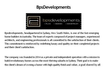 Builders in Sydney- Bpsdevelopments
