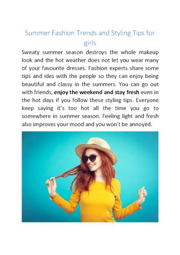 Summer Fashion Trends and Styling Tips for girls
