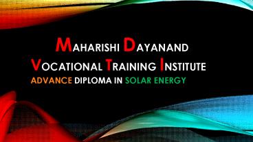 MDVTI - Solar Energy Training Program