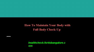 Full Body Health Checkup in Bangalore