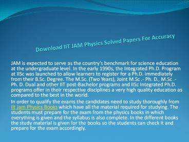 Download IIT JAM Physics Solved Papers For Accuracy