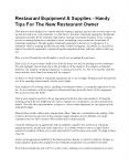 Restaurant Equipment & Supplies - Handy Tips For The New Restaurant Owner PowerPoint PPT Presentation