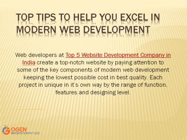 Top Tips to Help You Excel in Modern Web Development