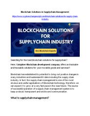 Blockchain Solutions for Supplychain Management