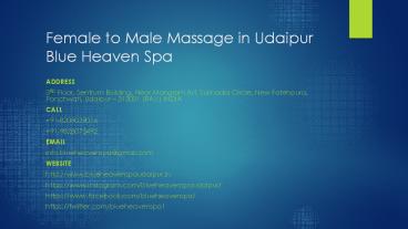 Female to Male Massage in Udaipur Blue Heaven Spa