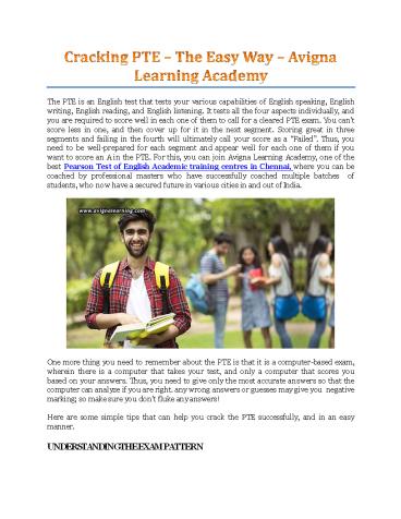 Cracking PTE – The Easy Way - Avigna Learning Academy