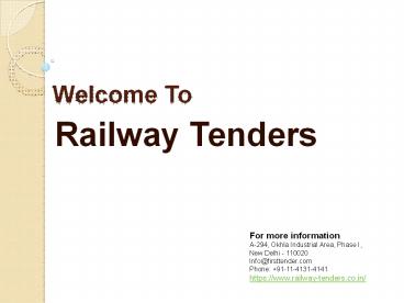 Govt Railway Tender, Latest Railway Tender
