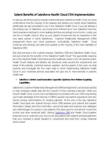 Salient Benefits of Salesforce Health Cloud CRM Implementation