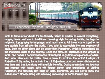 Trip to Rajasthan by Train is superb