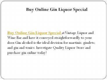 Buy Online Gin Liquor Special
