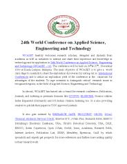 24th WCASET Conference Malaysia