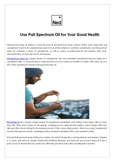 Use Full Spectrum Oil for Your Good Health