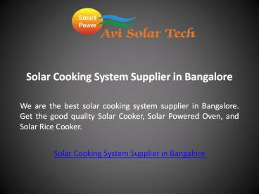 Solar Cooking System Supplier in Bangalore