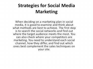 Strategies for Social Media Marketing