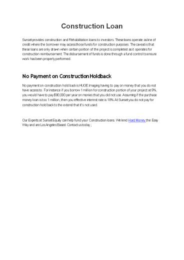 Construction loans los Angeles 