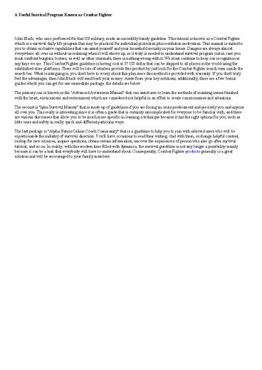 A Practical Survival Guideline Identified as Combat Fighter