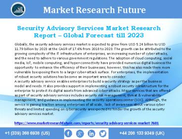 Security Advisory Services Market Development Strategy and Future Prospects 2023