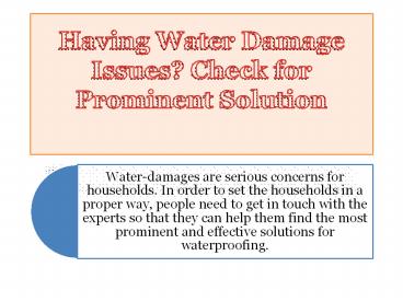 Having Water Damage Issues? Check for Prominent Solution
