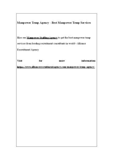 Manpower Temp Agency - Best Manpower Temp Services