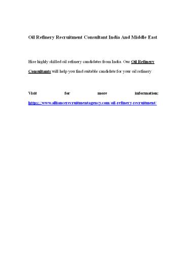 Oil Refinery Recruitment Consultant India And Middle East