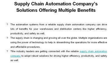 Supply Chain Automation Company’s Solutions Offering Multiple Benefits (1)