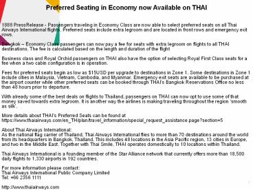 Preferred Seating in Economy now Available on THAI