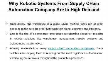 Why Robotic Systems From Supply CHain Automation COmpany Are In High Demand