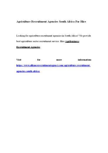 Agriculture Recruitment Agencies -  South Africa For Hire