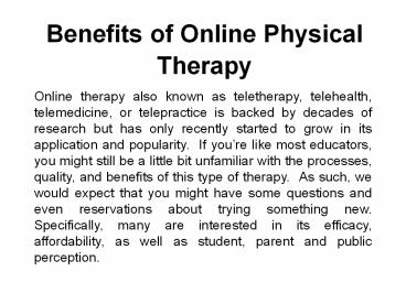 Benefits of Online Physical Therapy