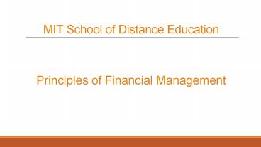 Principles of Financial Management - MIT School of Distance Education