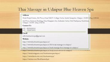 Thai Massage in Udaipur Blue Heaven Spa