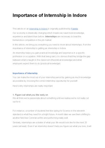 Internship in Indore