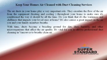 Keep Your Homes Air Cleaned with Duct Cleaning Services