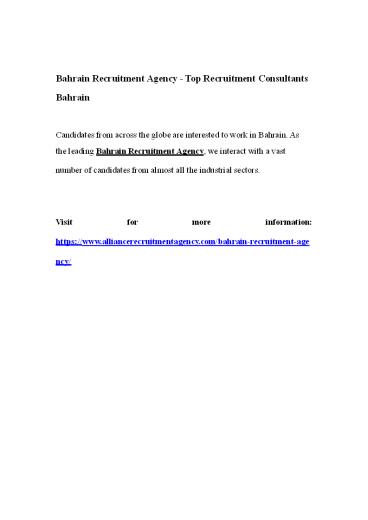 Bahrain Recruitment Agency -- Top Recruitment Consultants Bahrain